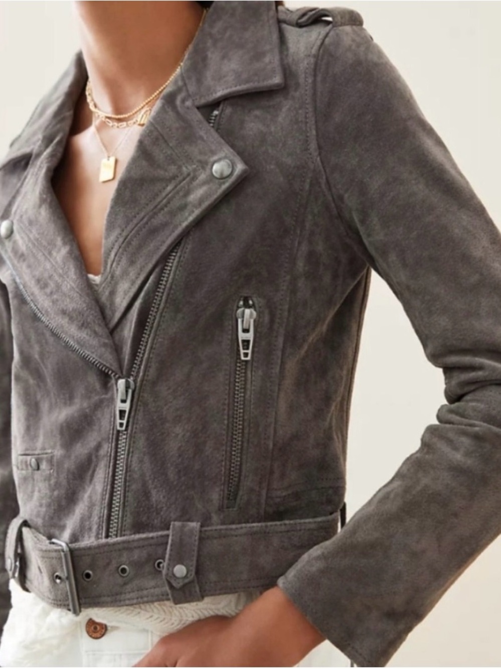 Womens Suede Biker Jacket in Charcoal Gray